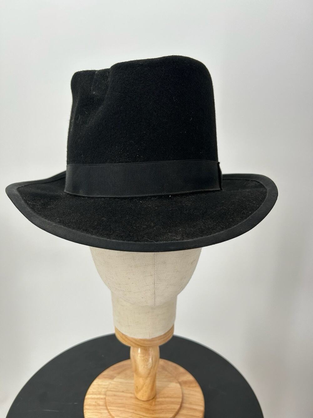 Wool Felt Fedora Hat Wide Brim Black Classic- Medium USA Made